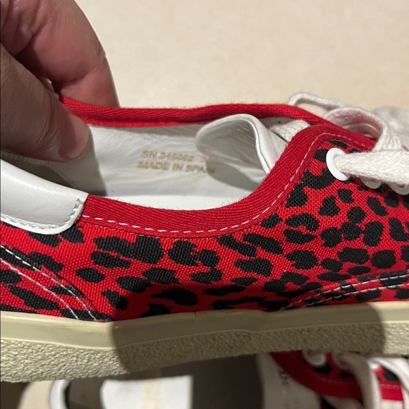 Saint Laurent Paris Red/Black Leopard Print Canvas Skate Low Top Sneakers - Picture 8 of 16